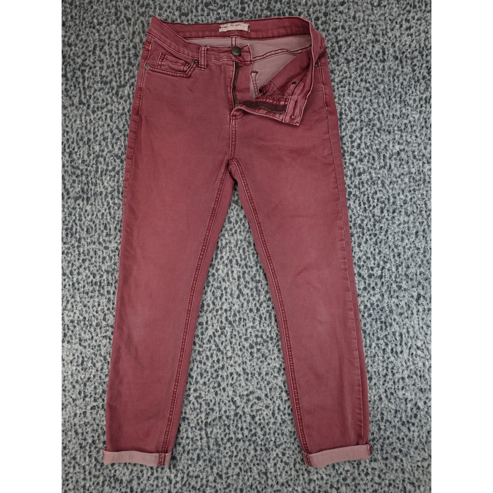 Free People Skinny Jeans Womens 26 Burgundy Stretch Cuffed Mid Rise